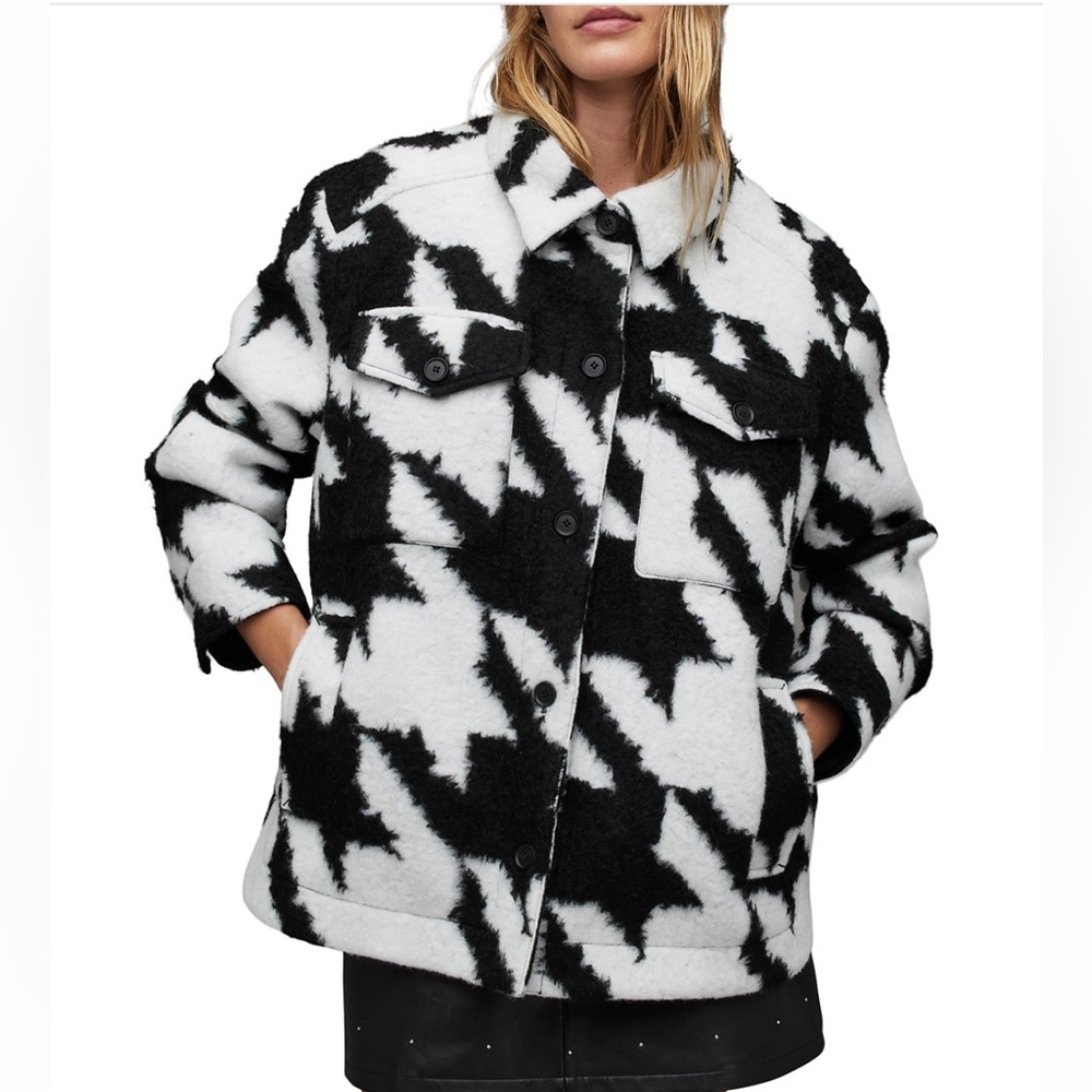 All Saints Relaxed Fit Houndstooth Shacket size 4